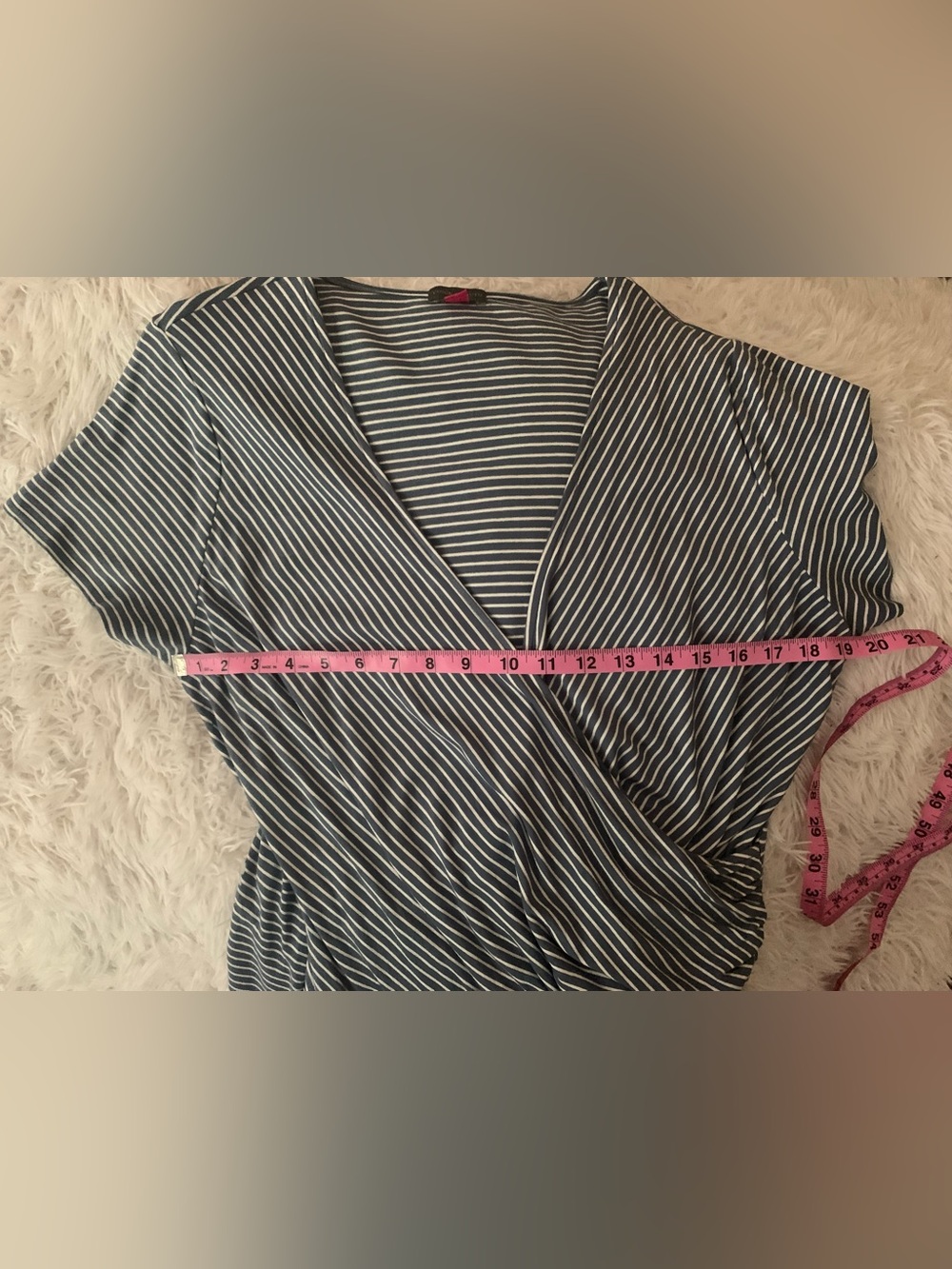 Vince Camuto Navy and White Striped Wrap Tie Blouse - Picture 9 of 10